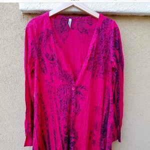 You_ nique  Fabric V neck Hi - Lo woven Cardigan M/ L